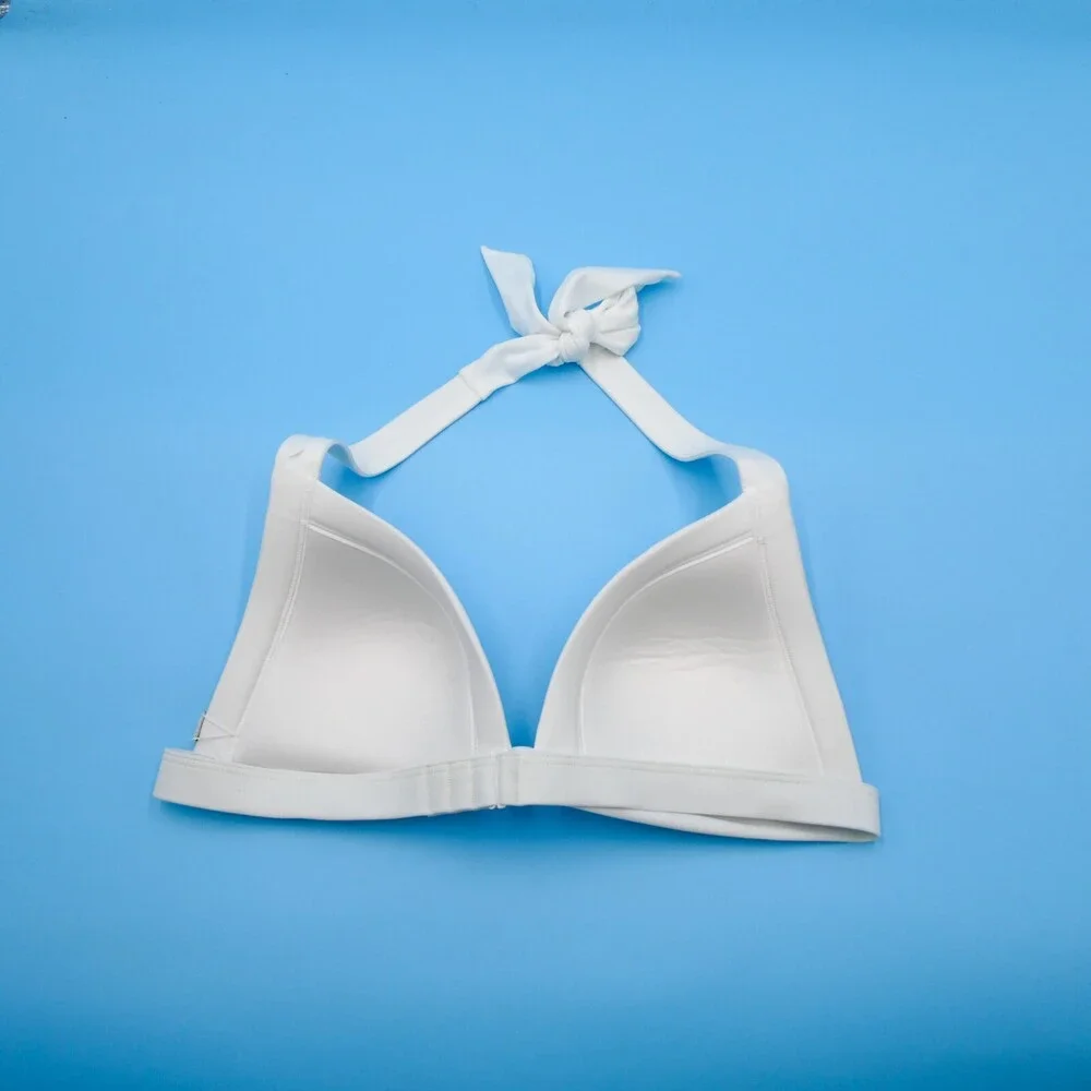 Victorias Secret Large White Triangle Padded Halter Push-up Bikini‎ Top Swimwear